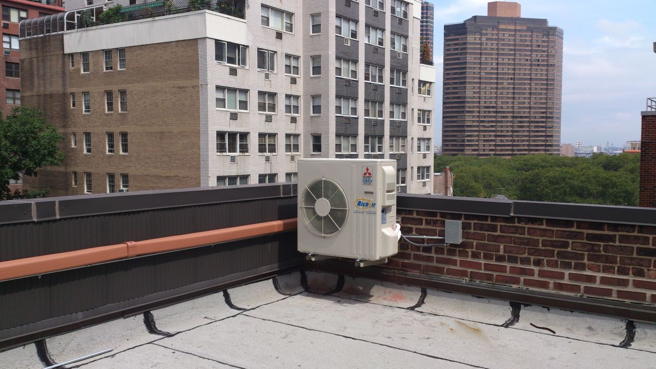 Mini slim outdoor unit on the roof in New York, NY