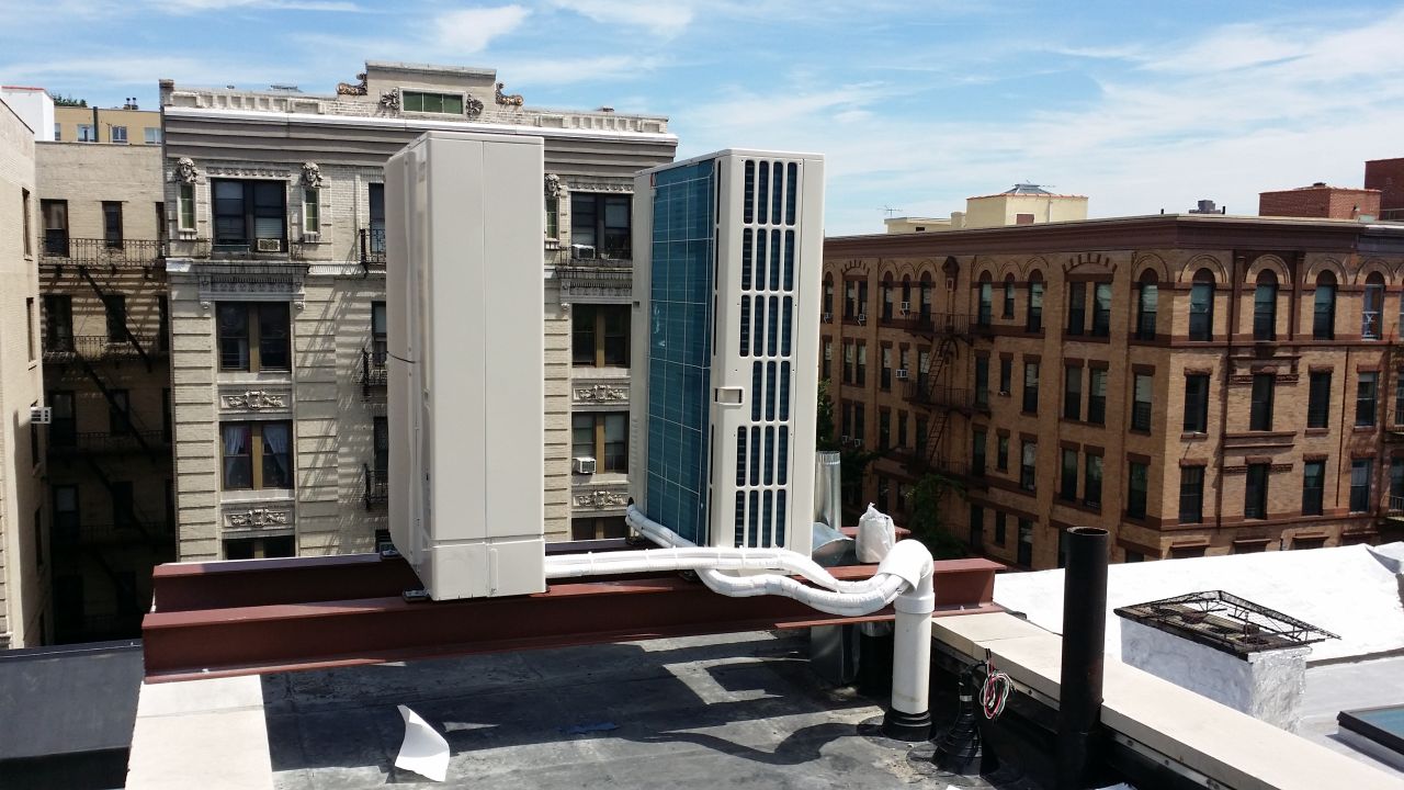 Mini split outdoor units installed on the roof in New York, NY