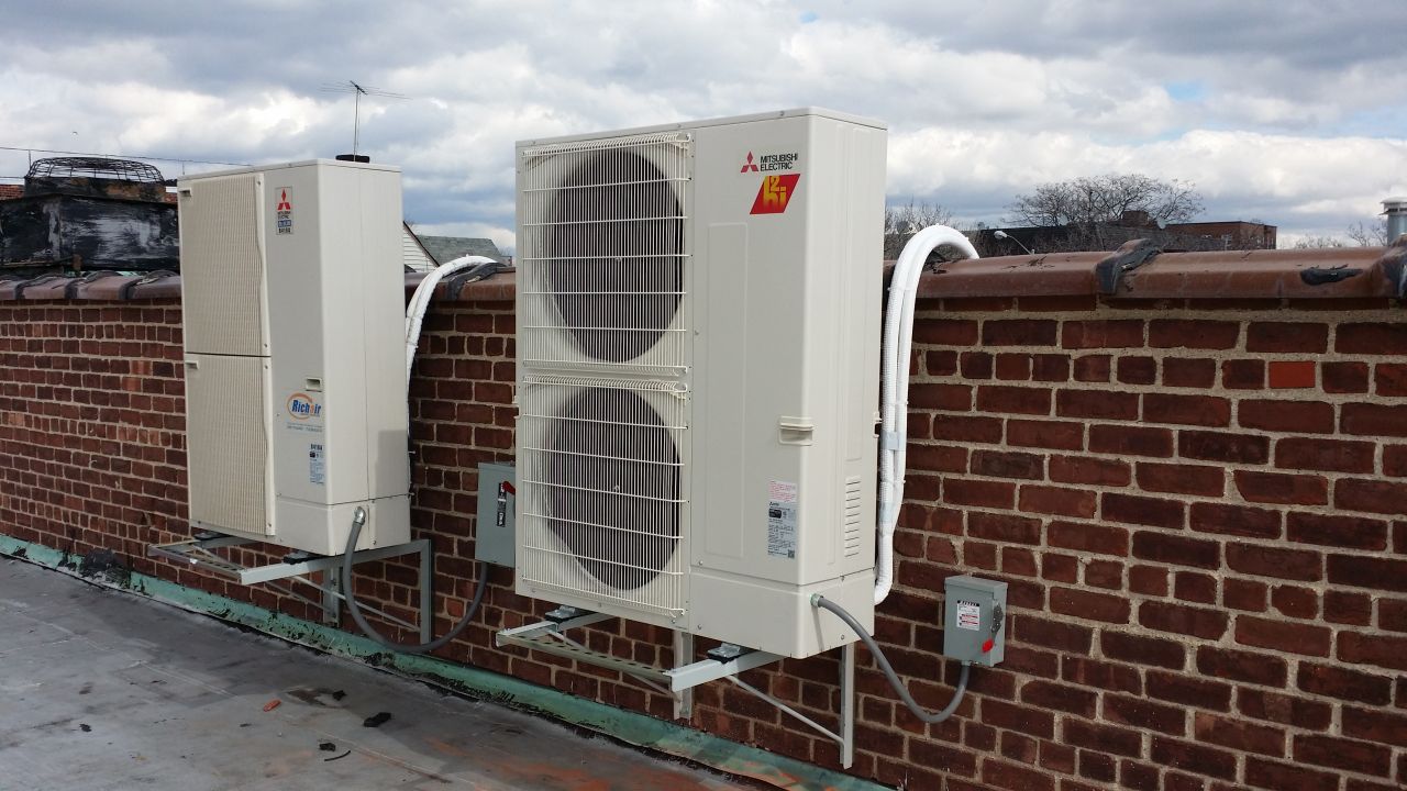 Mitsubishi outdoor units on the roof in Brooklyn, NY