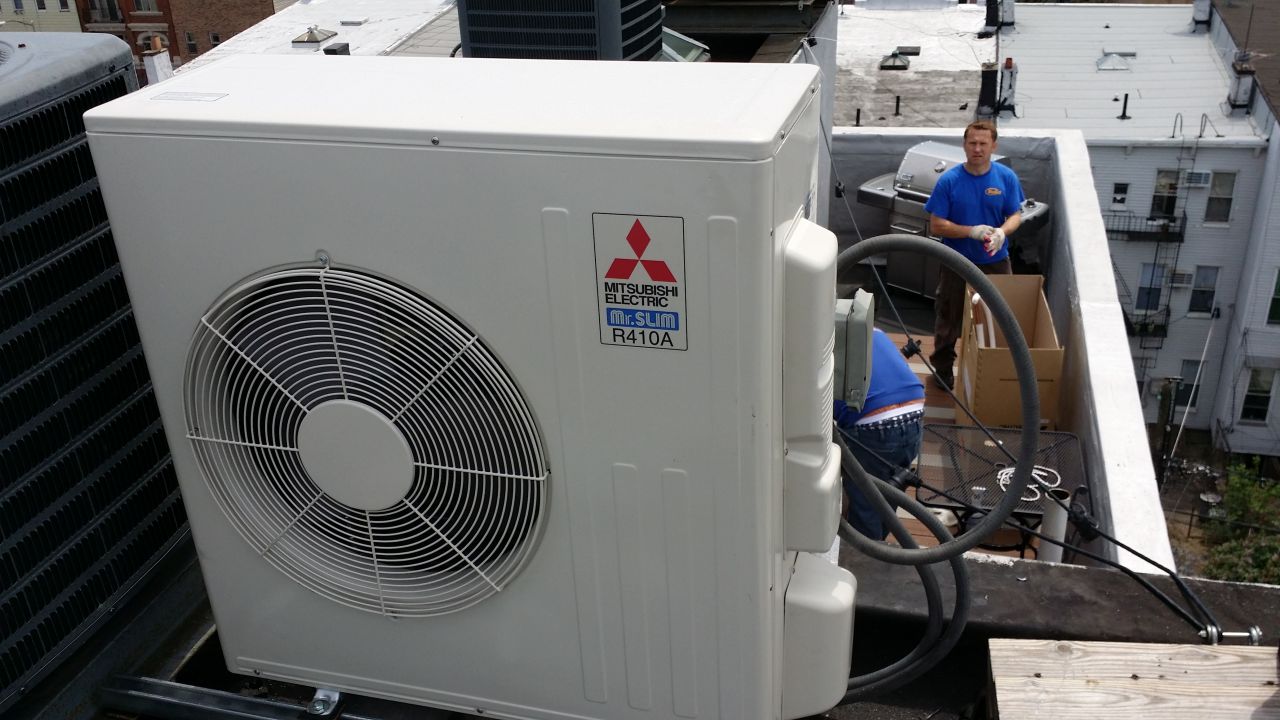 Outdoor unit installation on the roof in New York, NY